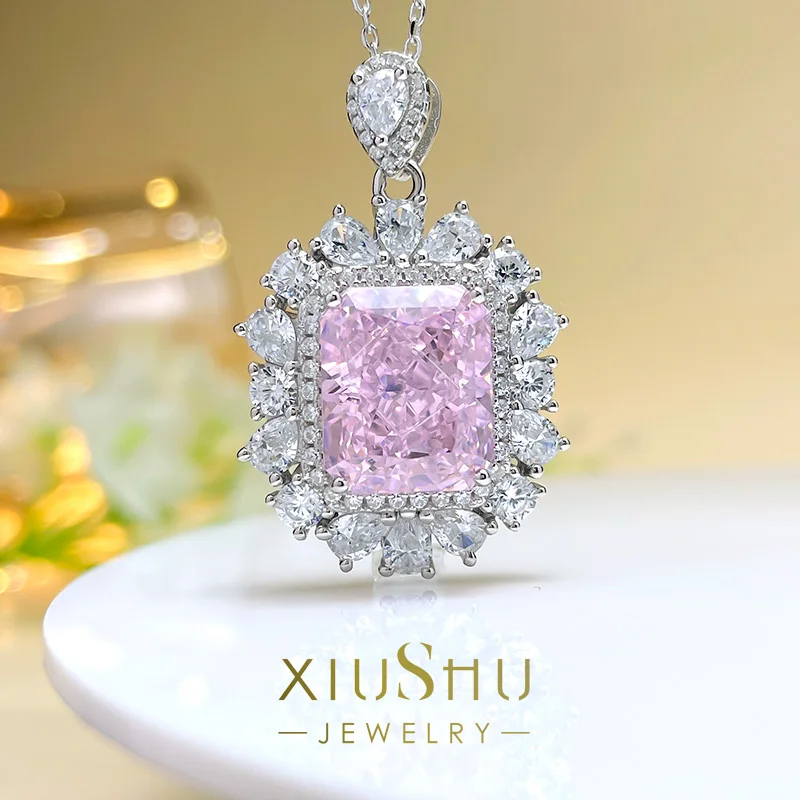 Ожерелье с розовым бриллиантом в виде вишневого цветка, вспышка взрыва высокоуглеродистого бриллианта, серебряная свадьба S925 пробы.