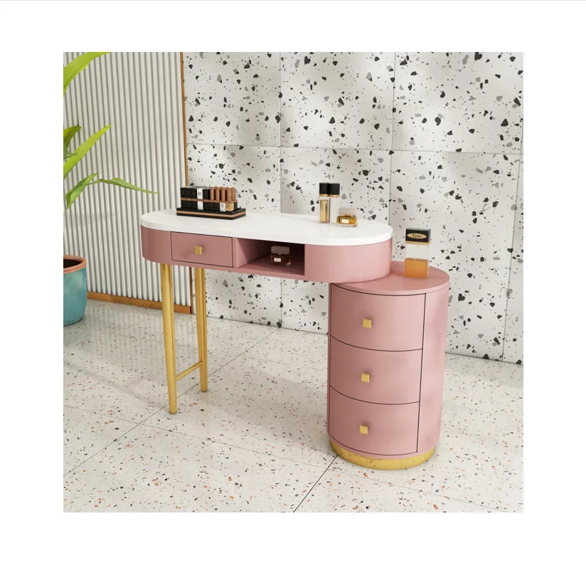 оптовая продажа современной розовой мебели для маникюрного салона, маникюрных столов, роскошных маникюрных столов для салона красоты