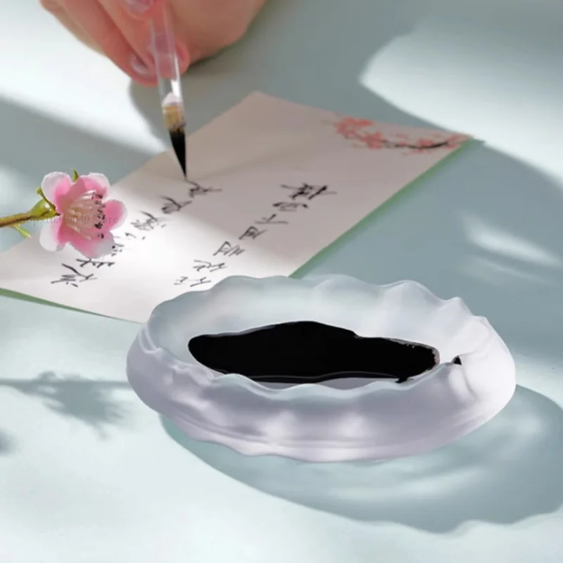 Палитра акварели, чернильная тарелка для китайской каллиграфии, кисть для смешивания чернил, держатель из глазурованного стекла, принадлежности для рисования, смешивания цветов для ногтей