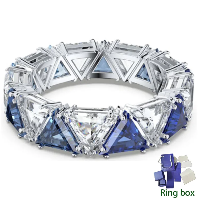 Персонализированное Крутое Сине-белое треугольное кольцо с кристаллами Модная вечеринка 2023, Новые трендовые ювелирные изделия, Рождественский подарок, бесплатная доставка