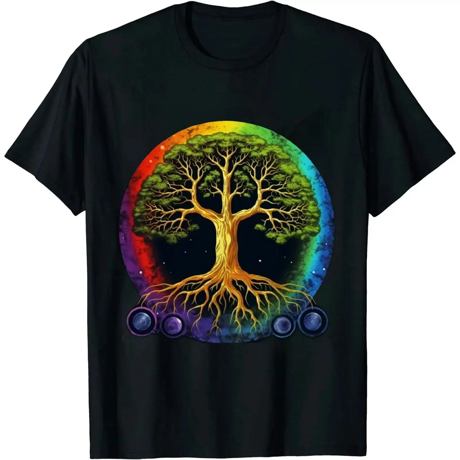 Подарочная футболка с изображением древа жизни и фаз Луны в винтажном стиле для йоги