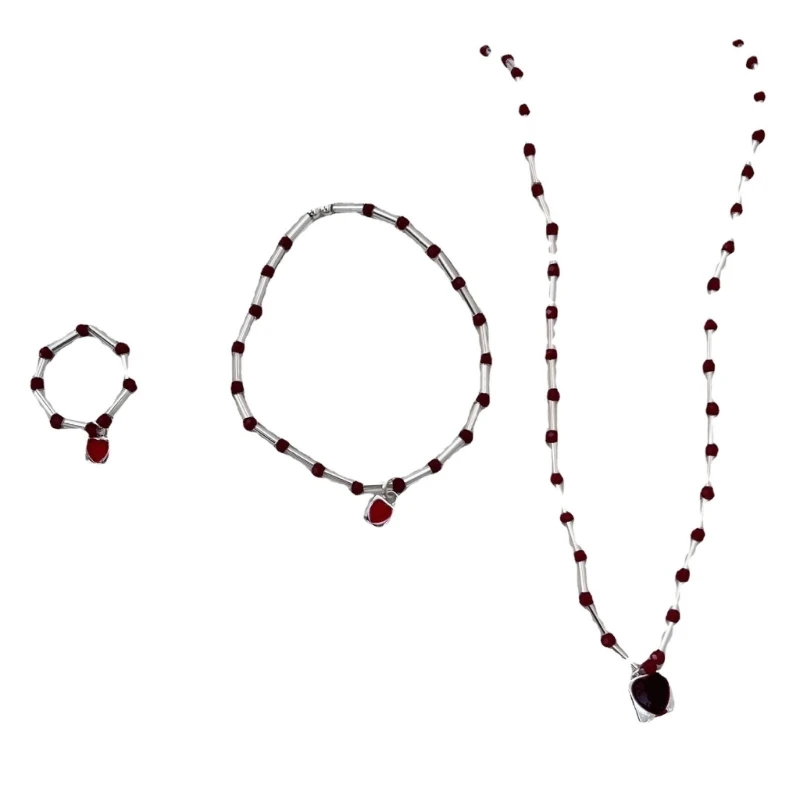 Подвеска-шарм в виде красного сердца, цепочка на шею/запястье, украшения для пальцев для женщин и девочек