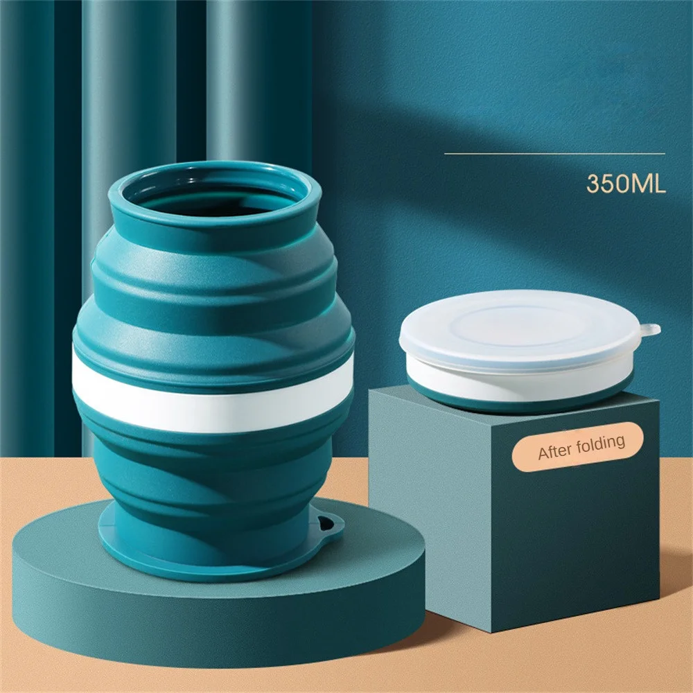 Портативная силиконовая чашка, складная дорожная кружка, Термостойкие складные стаканы для воды с крышкой, шнурок для питья в кемпинге на открытом воздухе