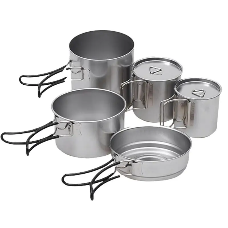 Походная чашка и кастрюля из нержавеющей стали, набор для приготовления пищи на костре с 2 чашками, Походная посуда для еды со складной ручкой для пикника