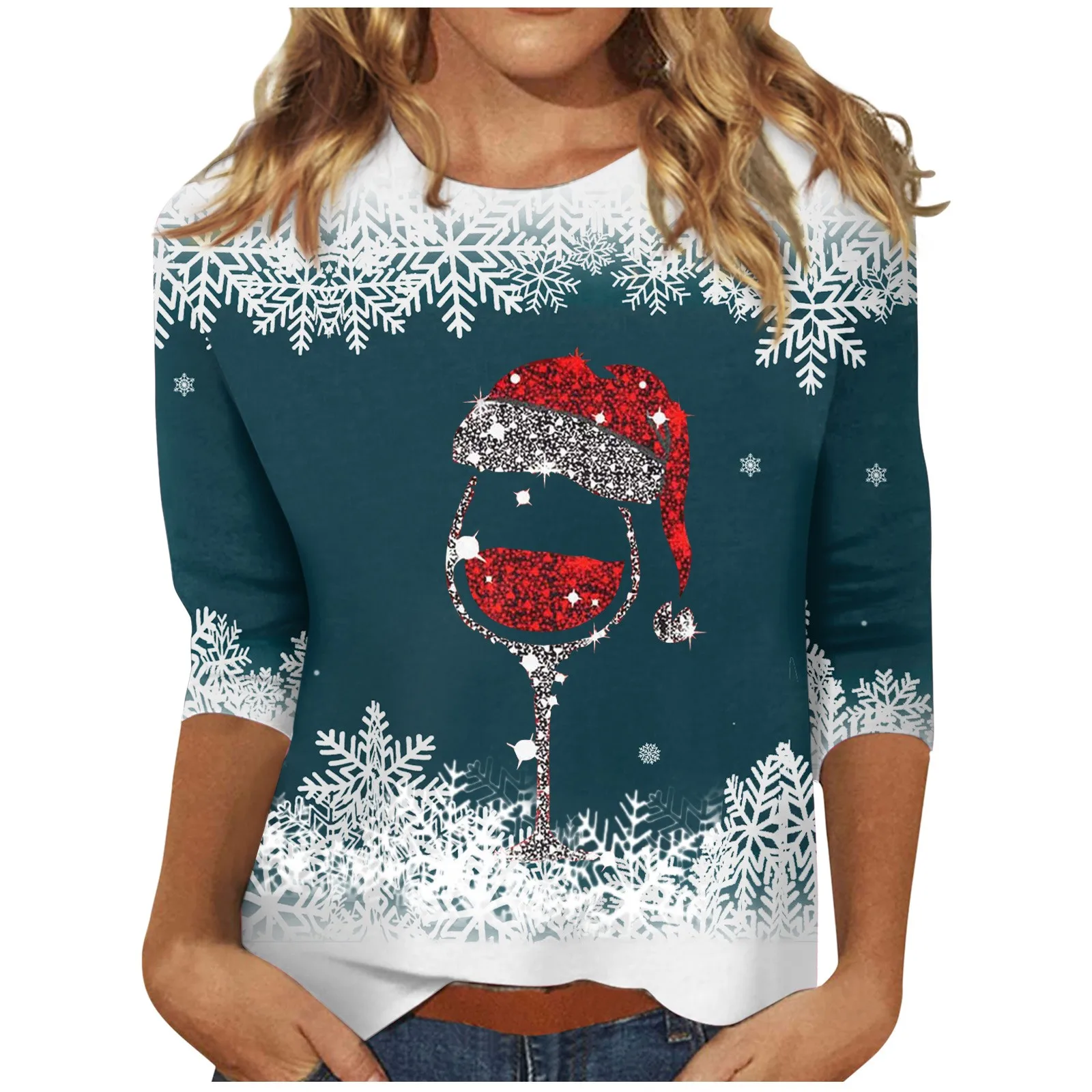 Продавцы!!! Новый модный женский пуловер с рождественским принтом, круглым вырезом и длинным рукавом, свободный свитер, рождественский подарок, одежда