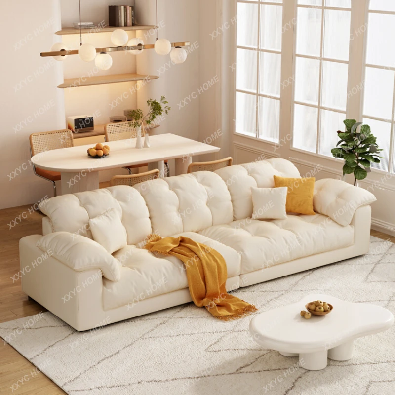 Пуховый диван Nordic Light в роскошном кремовом стиле Для гостиной, Современная Простая небольшая квартира, Тканевый диван-облако с технологией Straight Row