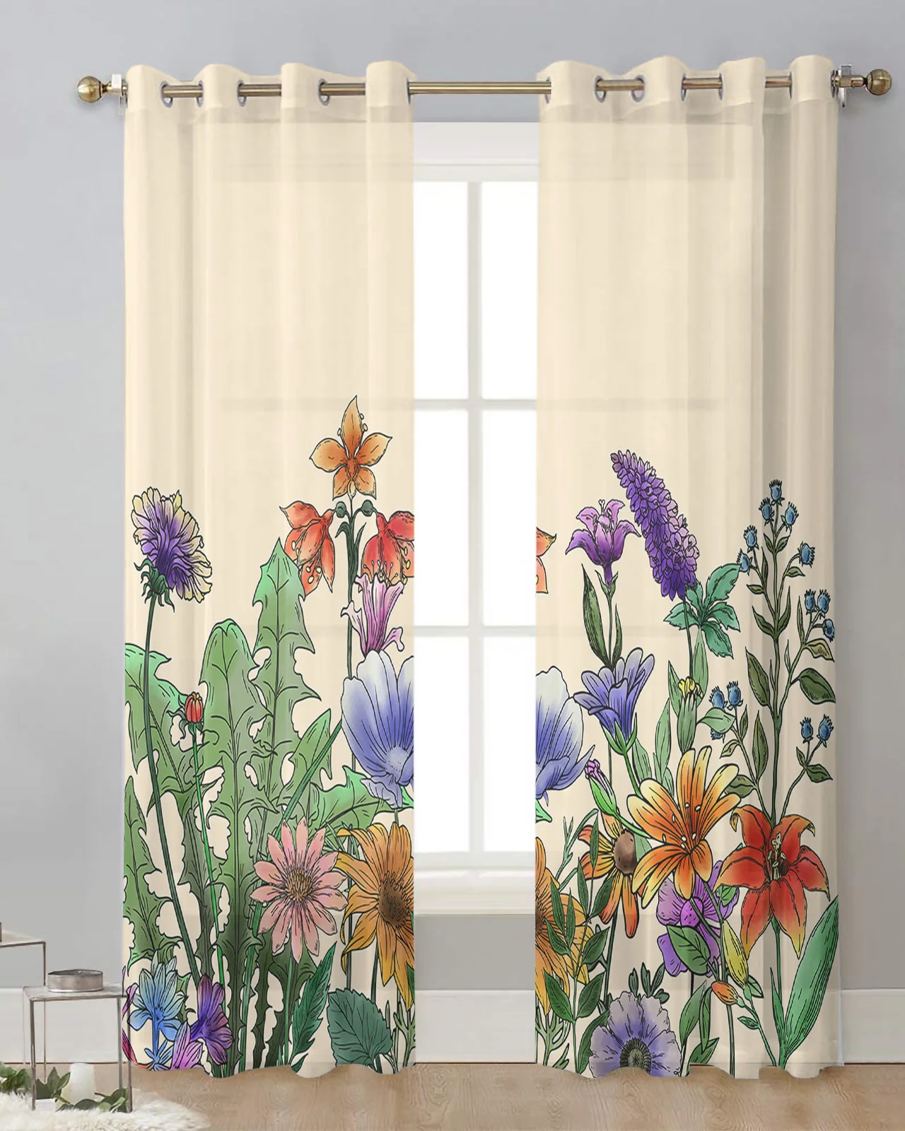 Растение Цветок Петуния Лаванда Прозрачные шторы на окна Спальня Гостиная Тюлевые шторы Вуалевые шторы для кухни