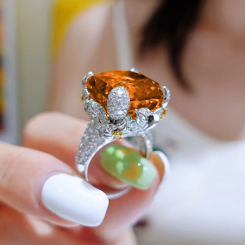 Регулируемое кольцо Новое кольцо для женщин с игристым топазом цвета шампанского, кольцо с изменяемым размером роскошных свадебных украшений для помолвки