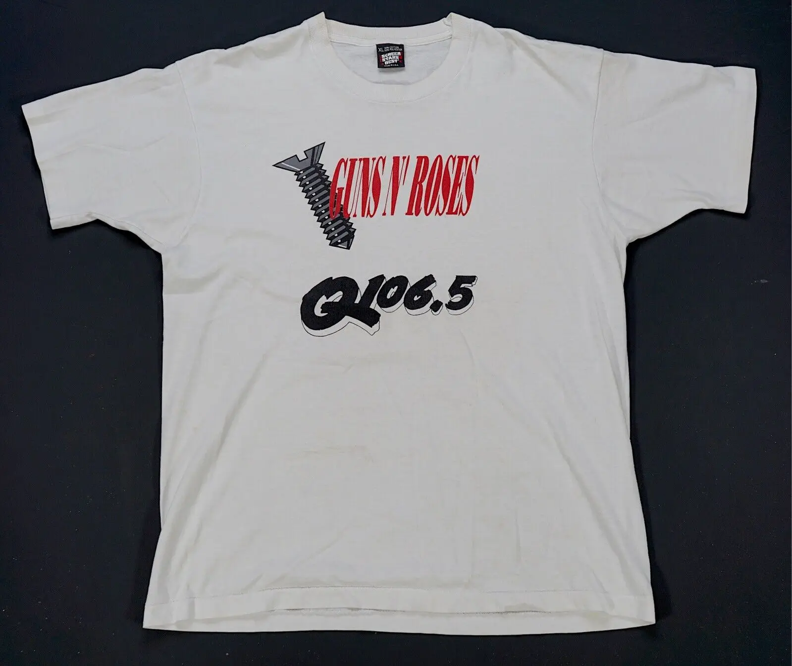 Редкая Футболка VTG SCREEN STARS Guns N’ Roses Q 106.5 Screw 90-х годов Рок-группы White XL