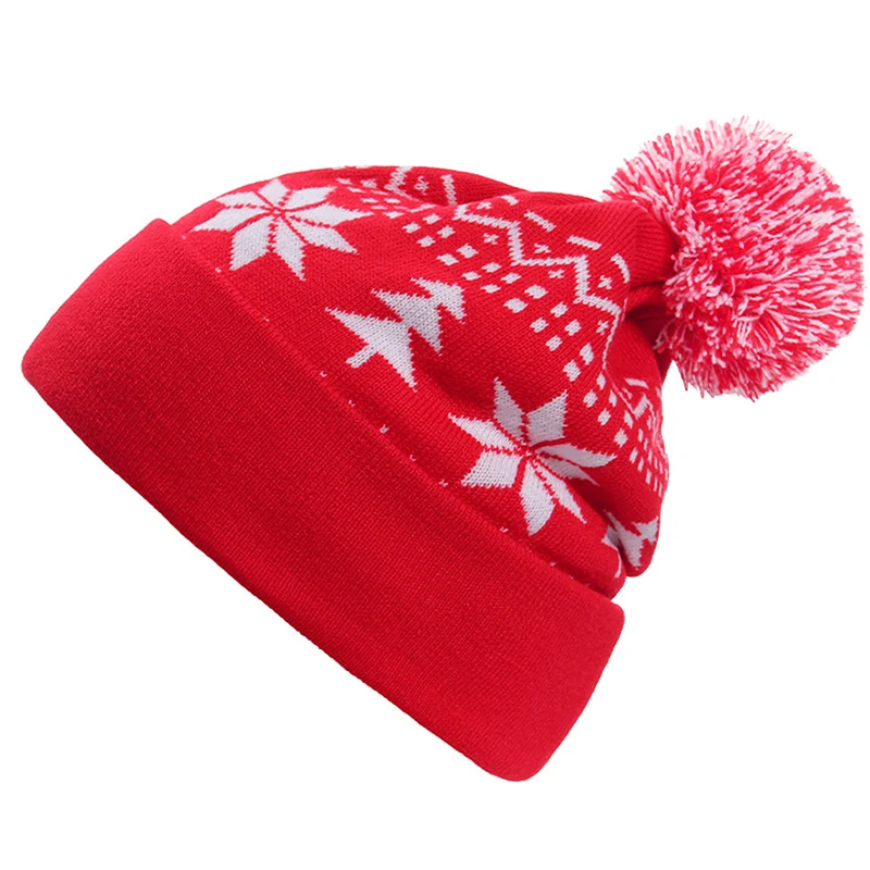 Рождественские шапки для взрослых, милые вязаные шапочки-бини в виде снежинок, зимние теплые шапки для домашней вечеринки в офисе