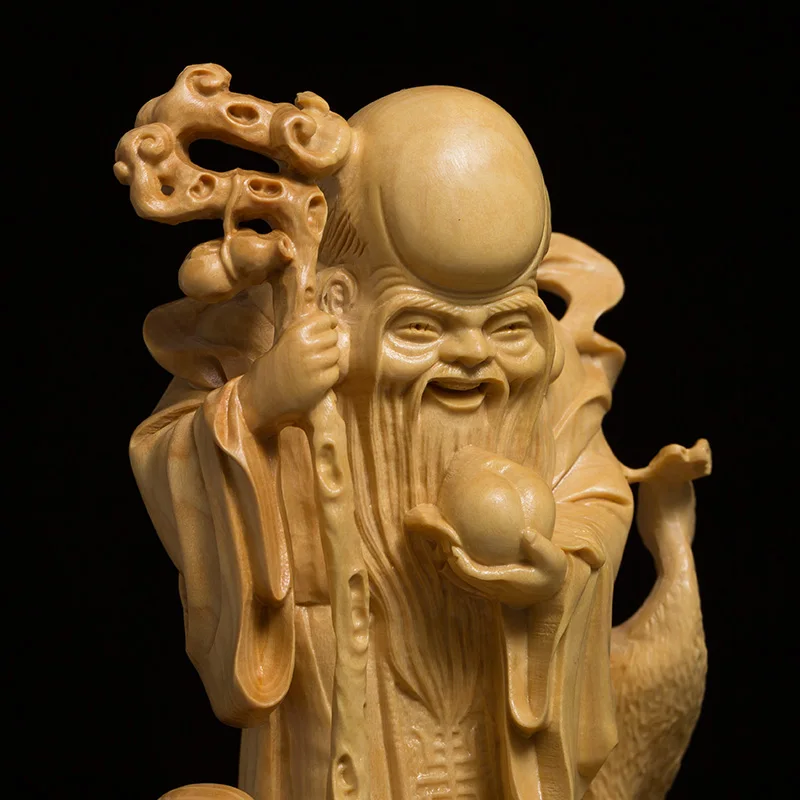 Самшит 13 см Скульптура Бога долголетия Резьба по дереву Счастливая Мифическая статуя Фу Лу Шоу Домашний декор