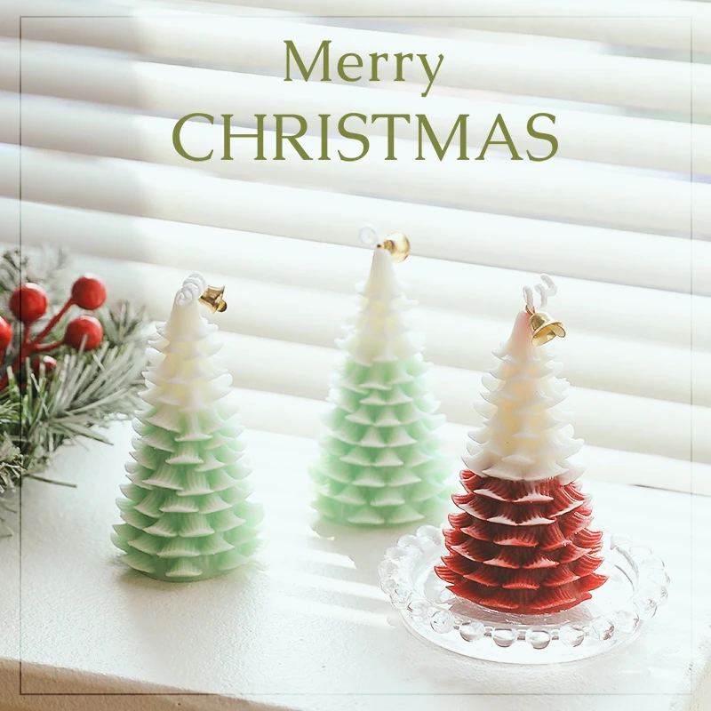 свеча в виде рождественской елки с листьями, 1 шт., Свечи в цветном блоке для ароматерапии, Рождественская атмосфера, необходимые украшения для дома
