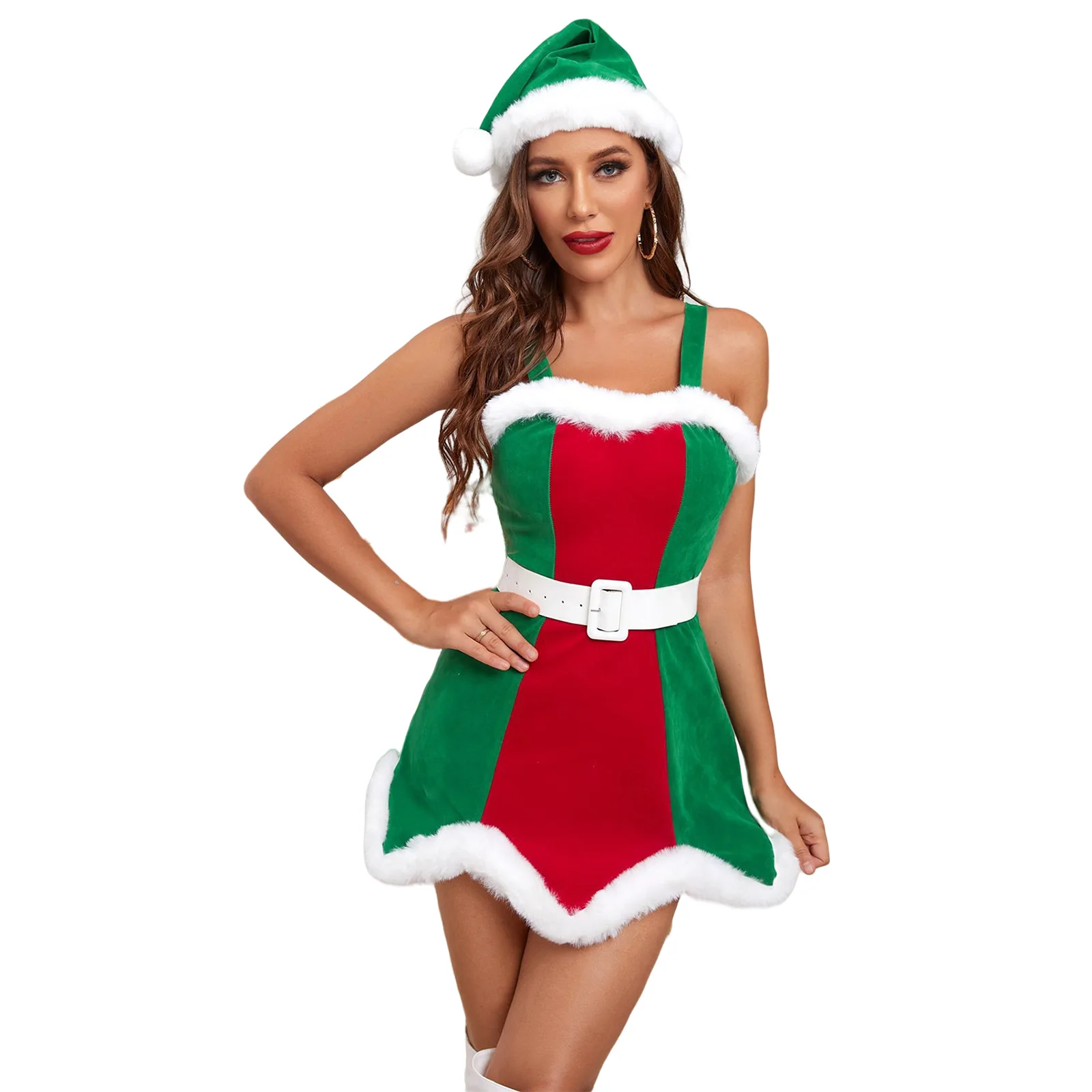 Сексуальная рождественская одежда, костюм Санта-Клауса для косплея, новогоднее бархатное вечернее представление на Хэллоуин в шляпе
