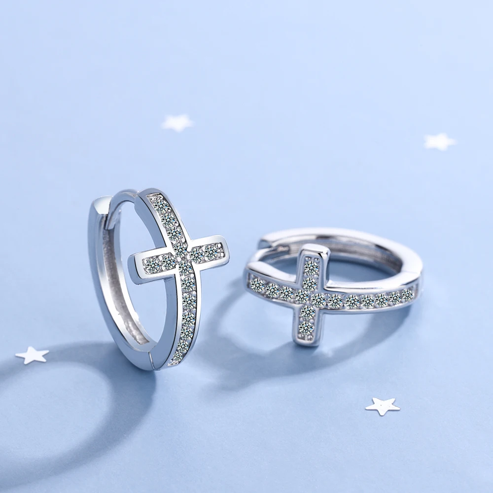 Серебряная марка S925 New Woman Fine Jewelry с синим кристаллом и цирконом, высококачественные серьги-подвески в виде простого креста, креольские обнимашки