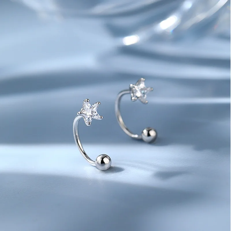 Серьги-гвоздики в виде звезды с цирконами из серебра 925 пробы для женщин и девочек, свадебные украшения ручной работы, подарки eh089