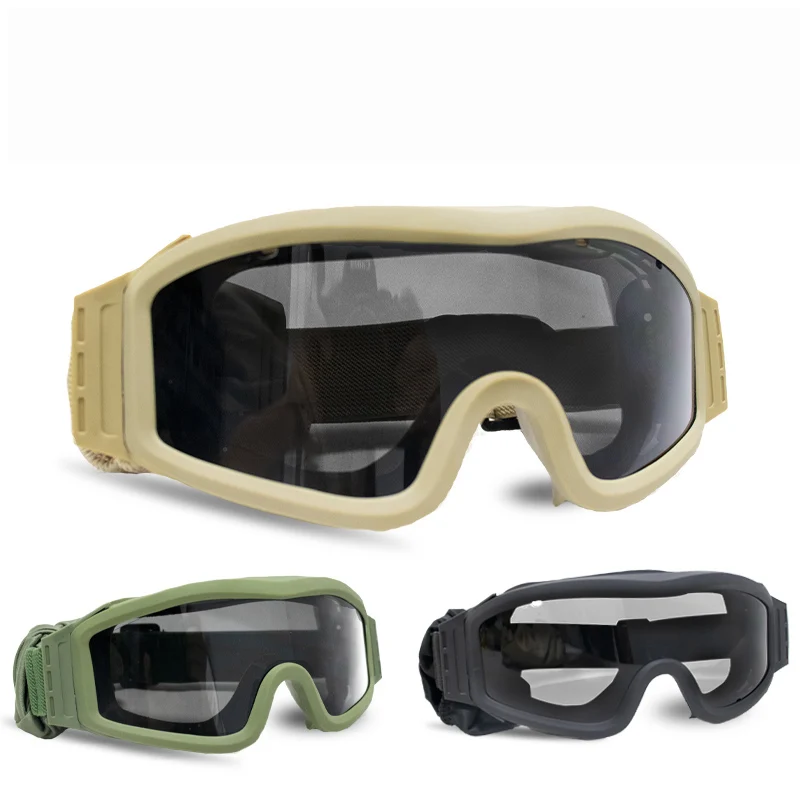 Спортивные тактические очки на открытом воздухе Ветрозащитные очки с 3 линзами Армейские защитные очки для боевой стрельбы Охотничьи очки CS