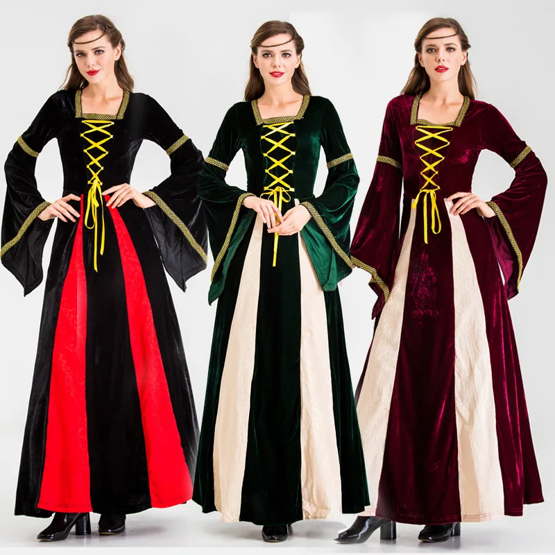 Средневековое Викторианское длинное платье, костюм королевы вампиров на Хэллоуин, Британское Ретро, плюс размер, длинная юбка из трех частей, косплей Корт