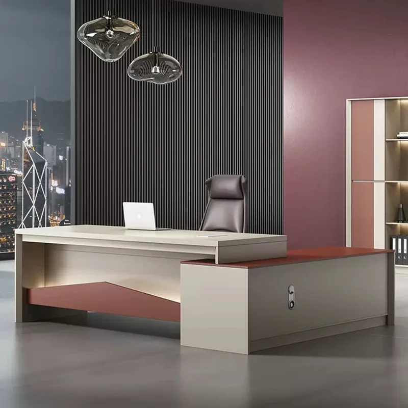 Стол начальника, высококачественная светлая офисная мебель класса люкс, большой письменный стол класса люкс, единый стол руководителя, стол и стул менеджера
