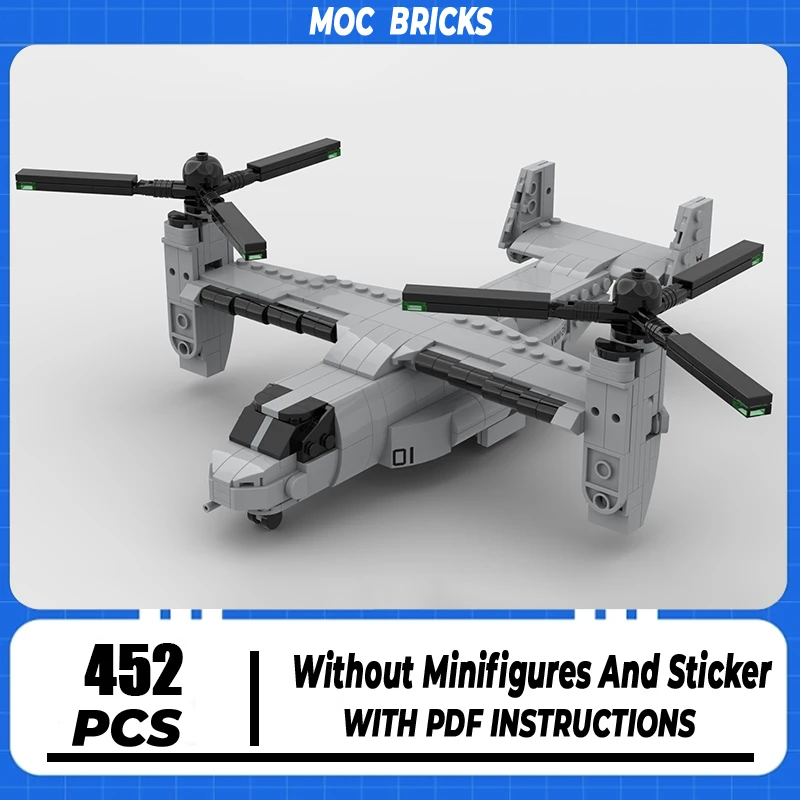 Строительные блоки Moc военной серии в масштабе 1: 72 V-22 Osprey Model Technology Aircraft Bricks DIY Assembly Игрушка-истребитель для