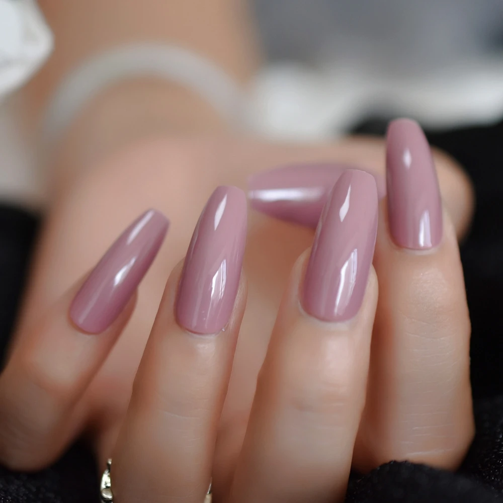 Темно-розовые длинные накладные ногти в стиле балерины, покрытие супер глянцевым гель-лаком, наконечники для украшения ногтей в виде гроба, искусственные накладки