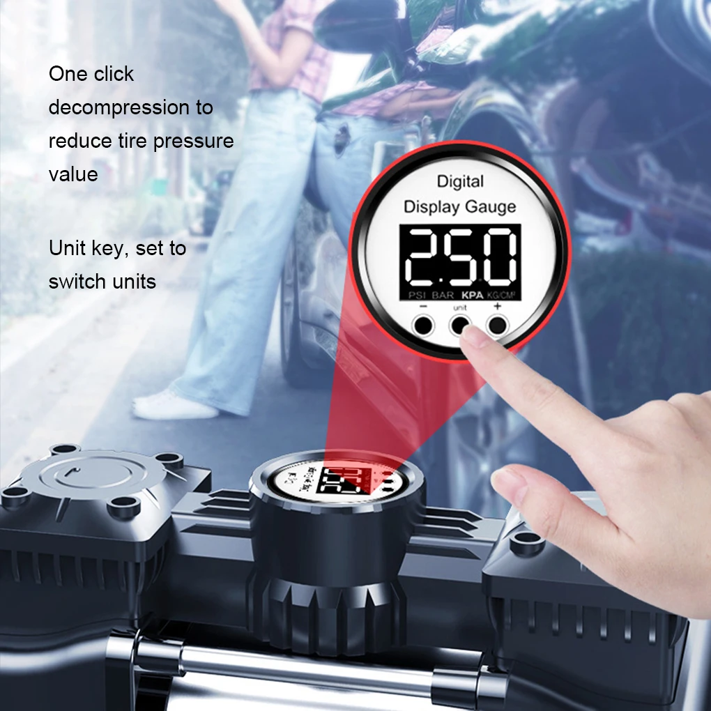 Удобный автомобильный воздушный насос - одной кнопкой настраивается давление в шинах для работы на низких частотах Простота в эксплуатации