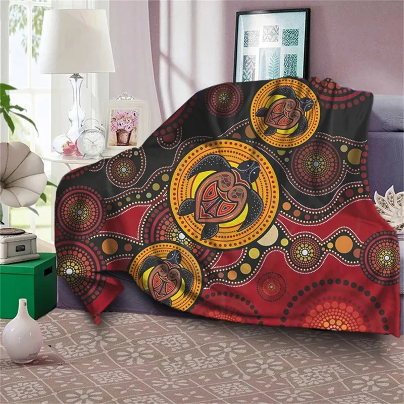 Фланелевое одеяло с рисунком коренных черепах из Австралии, зимняя теплая кровать размера 