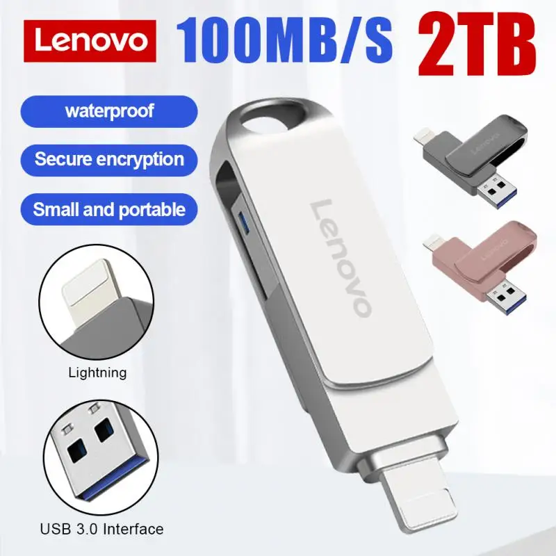 Флэш-накопитель Lenovo Usb 3.0 для iPhone с интерфейсом USB-A-lightning 2 в 1, USB-накопитель usb3.0 для Iphone7/8/9/11/12/13 / Ipad