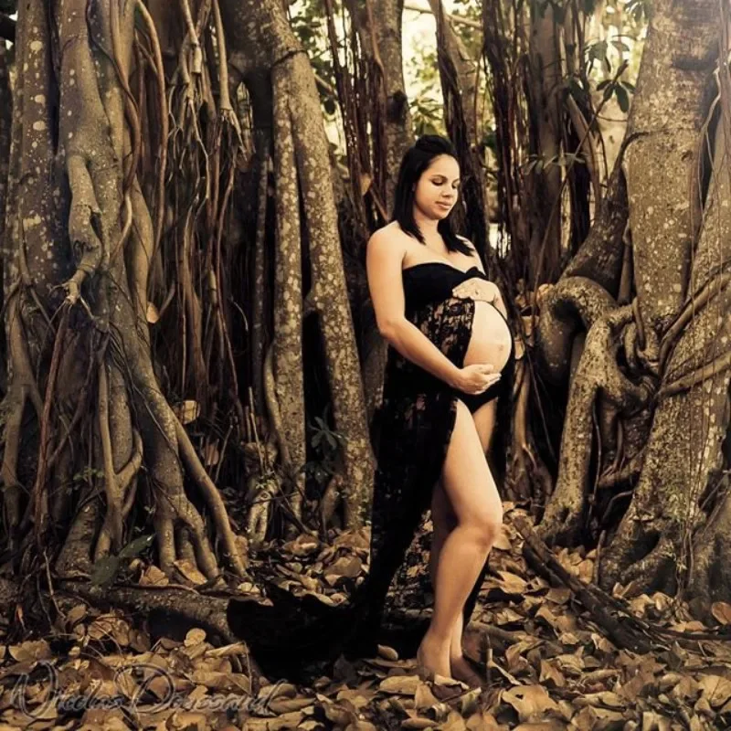 Фотосъемка беременных Кружевное платье без рукавов, обнажающее живот, с разрезом во всю длину, женская одежда для беременных