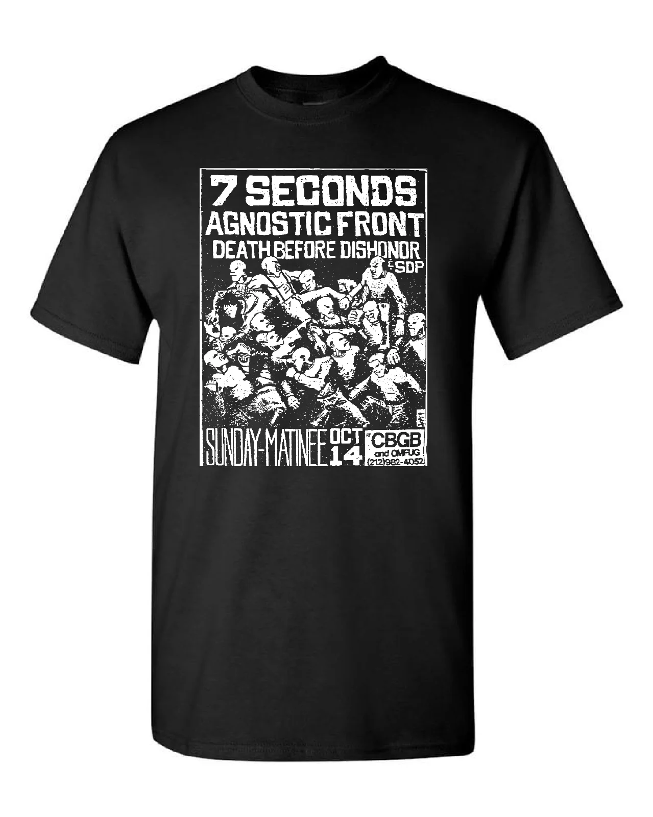 Футболка 7 Seconds Agnostic Front от CBGB, флаер для концерта старого панк-рока, черный