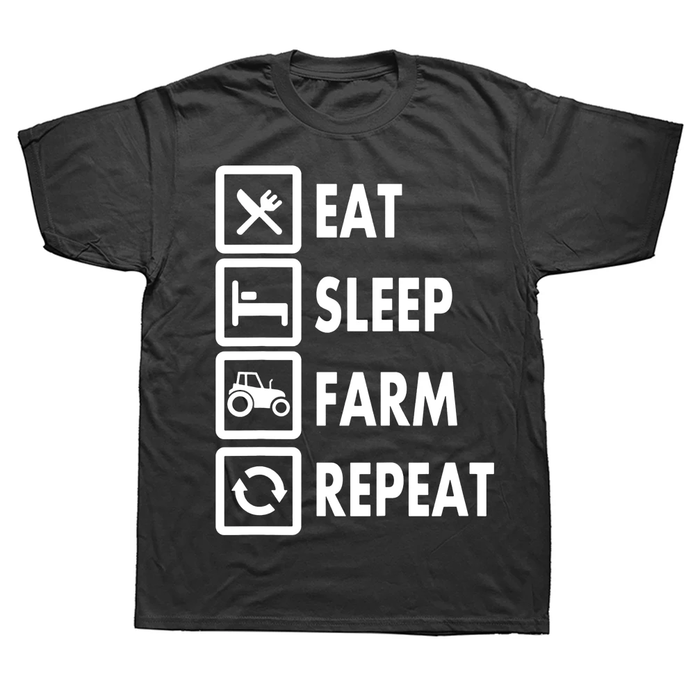 Футболка Eat Sleep Farm Repeat, футболки Farming Farmer, хлопковая уличная одежда с графическим рисунком, подарки на день рождения с коротким рукавом, футболка в летнем стиле.