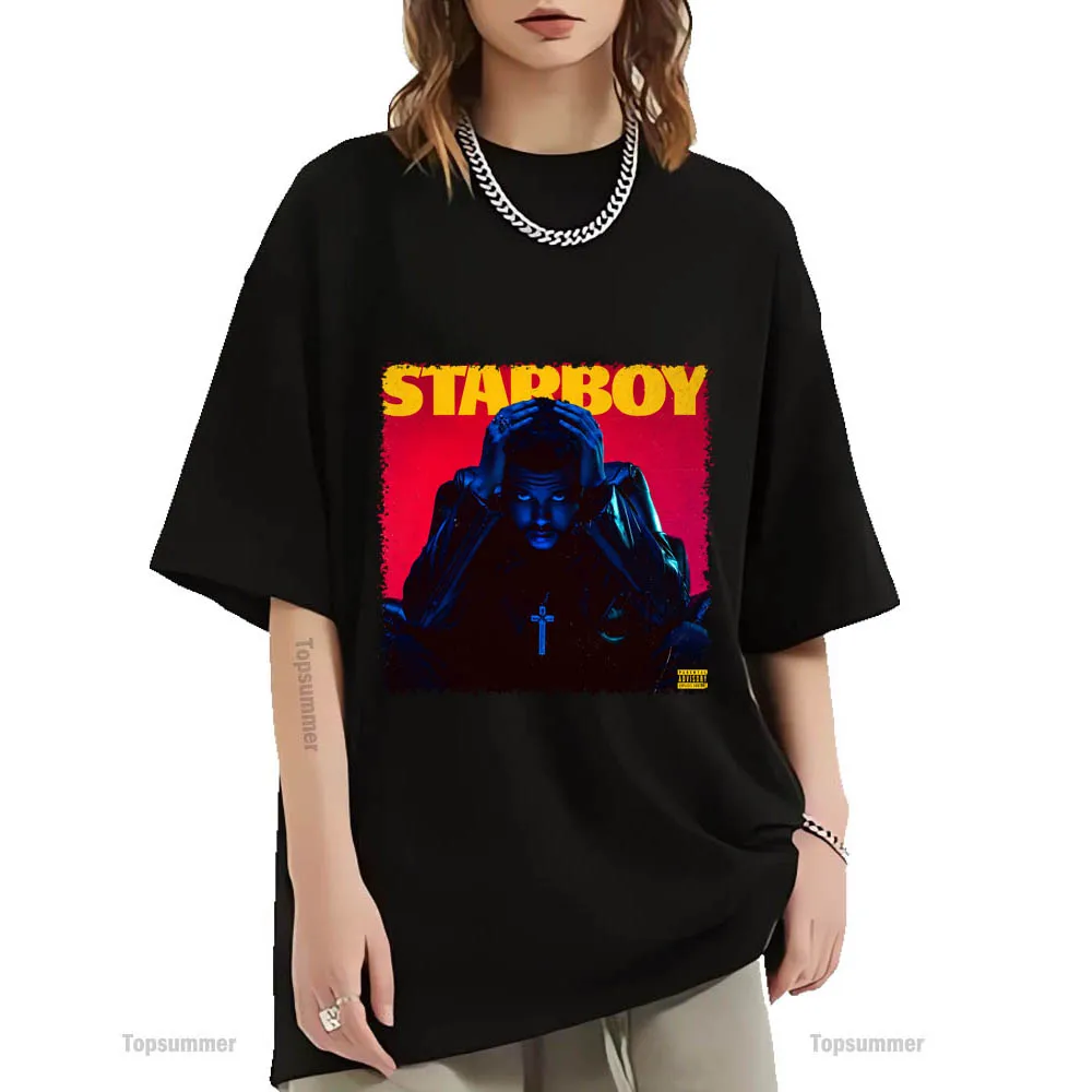 Футболка The Weeknd Starboy Album Tour Для подростков, Стильная Хлопковая футболка Для мальчиков и девочек, Готическая Уличная Одежда, Черная футболка