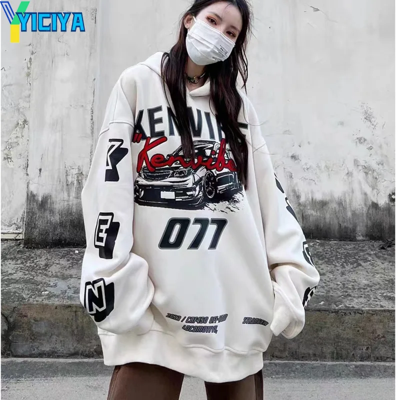 Футболка YICIYA, y2k racing, зимний корейский модный укороченный топ, женская футболка с длинными рукавами, блузки, новые наряды, футболки, одежда 90-х годов