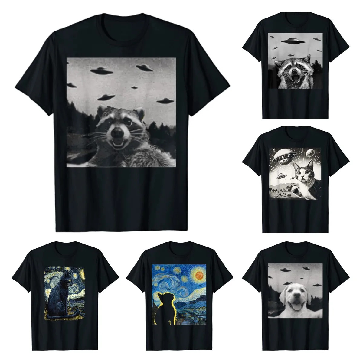 Футболка с инопланетным НЛО и забавным енотом, мужская одежда, рубашка 1981 года, хлопковые футболки Four Seasons Daily, уличная одежда разных размеров, лето