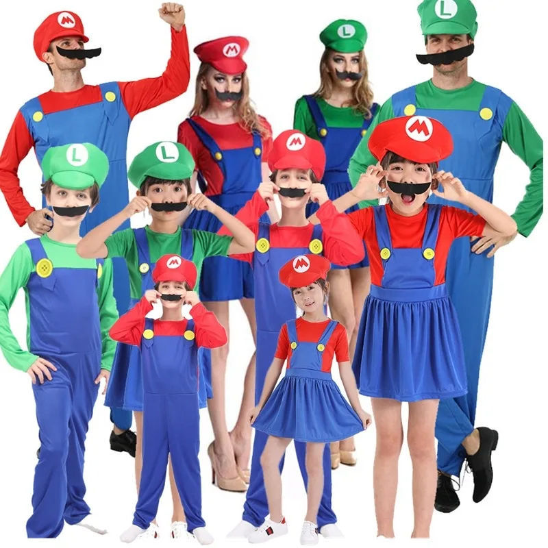 Хэллоуин Для взрослых и детей, Супер Мари, игры для косплея, групповой сценический костюм, брюки-сантехник, одежда для родителей и детей из аниме