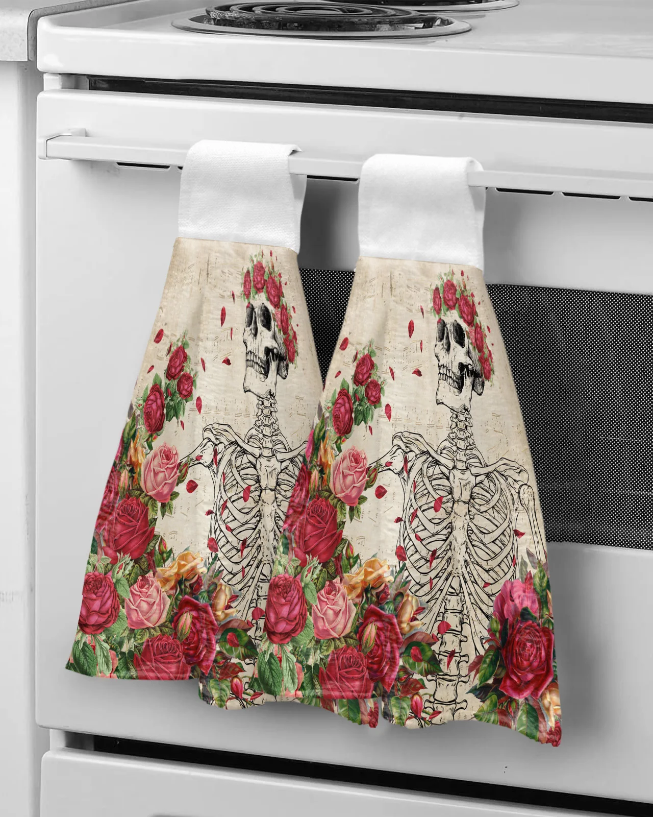 Череп Цветок розы в стиле ретро, Изготовленное на заказ полотенце для рук, Впитывающие подвесные полотенца, Салфетки для домашней кухни, салфетки для мытья посуды, Салфетки для ванной комнаты