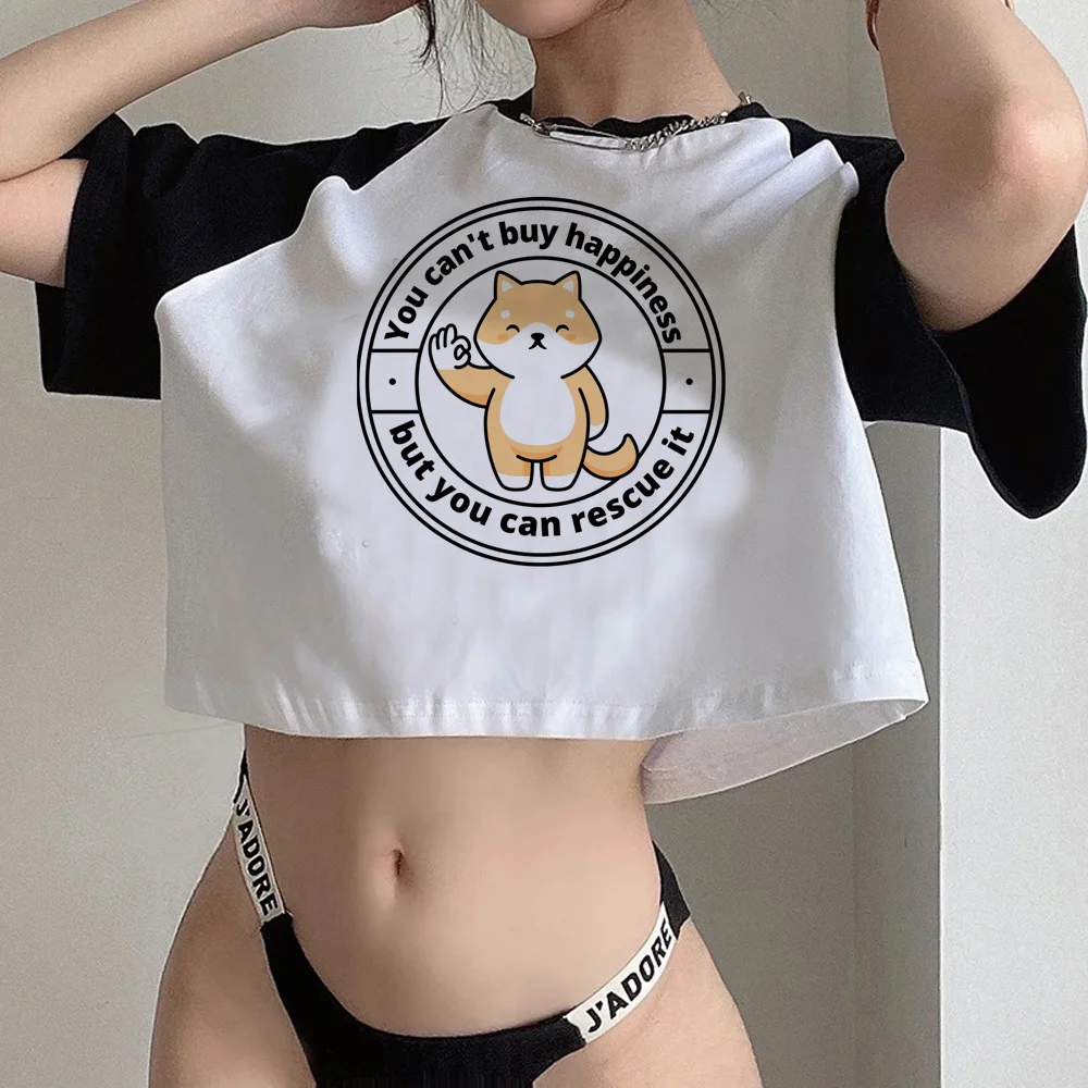 Шиба Ину фея гранж yk2 эстетичный укороченный топ для девочек манга милые винтажные готические укороченные футболки