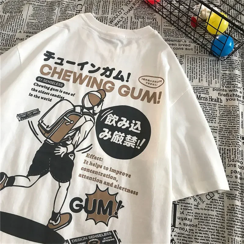 Японская винтажная повседневная футболка с креативным мультяшным принтом для мужчин и женщин, большой размер, свободный Топ для любителей повседневной жизни с короткими рукавами