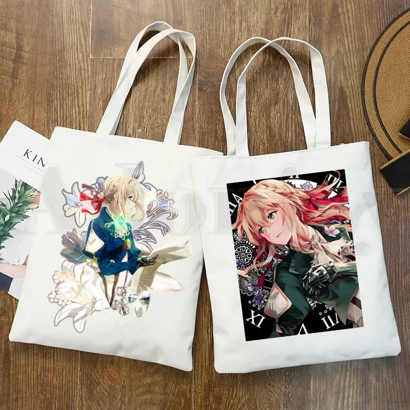 Японское аниме Вайолет Эвергарден Эстетические сумки из манги, сумки через плечо, повседневные сумки для покупок, женская элегантная холщовая сумка
